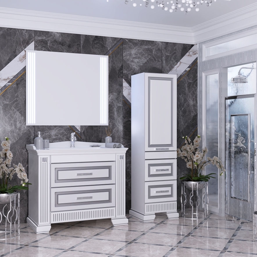 Комплект мебели Opadiris Оникс 100 белый глянцевый, серебряная патина