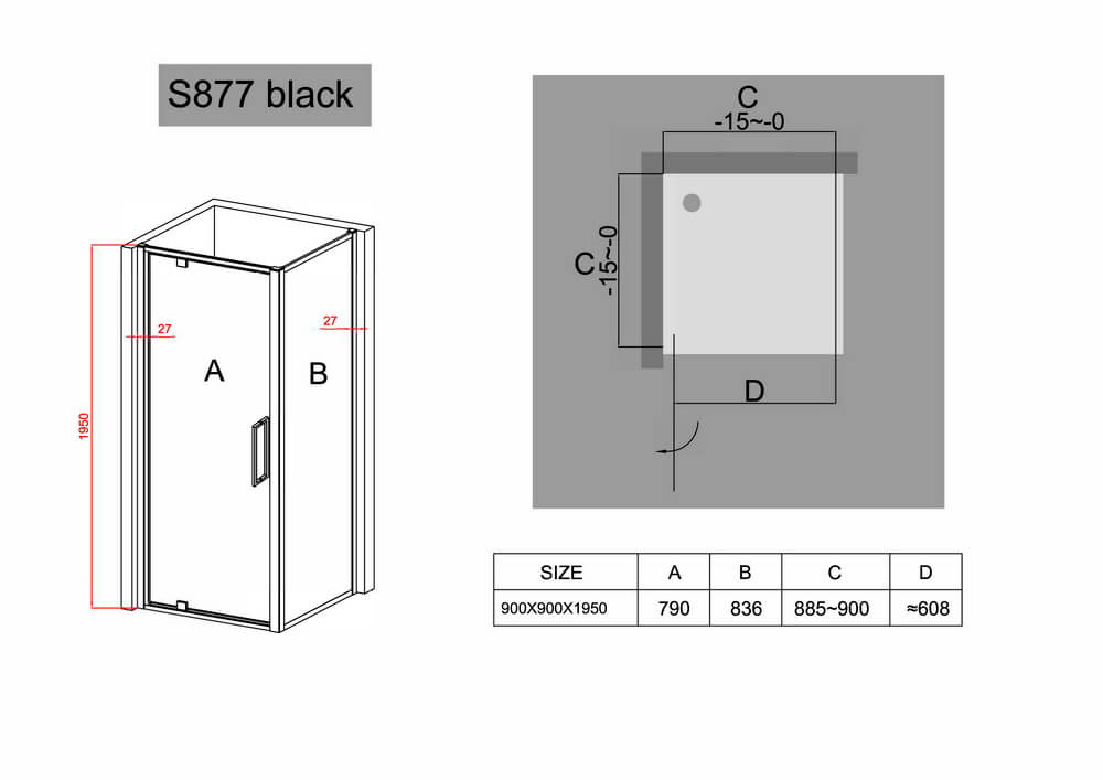 Душевой уголок Black&White S877-900 90x90
