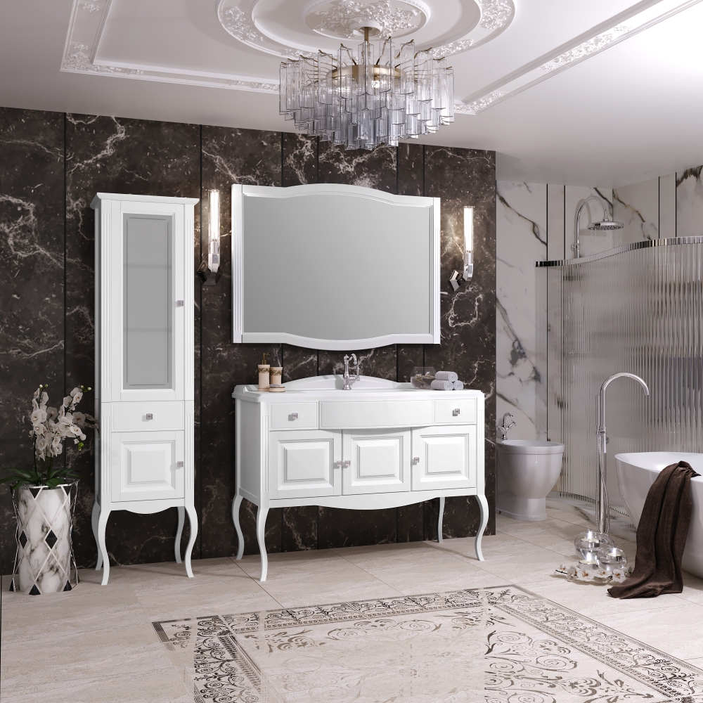 Комплект мебели Opadiris Лаура 120 белый, без патины (раковина из искусственного камня)
